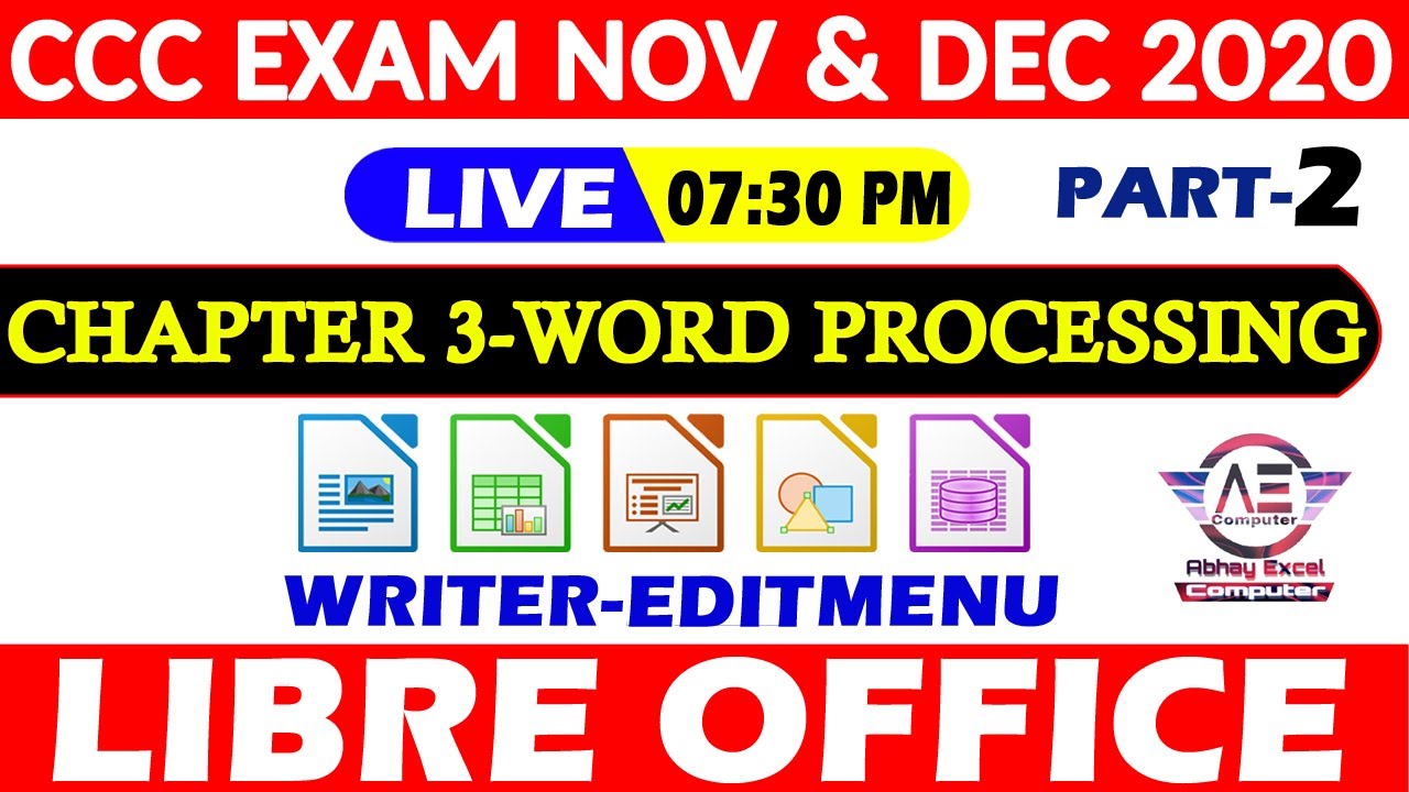 Part18- Word Processing -Libre Office Writer | CCC Exam Preparation|CCC EXAM November 2020 |Writer Edit MENU